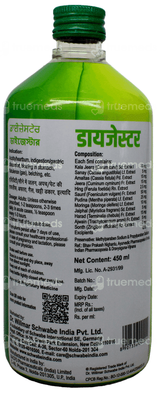 Dr Willmar Schwabe Dizester Herbal Sugar Free Digestive Tonic 450Ml